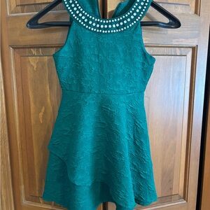 Girls 7 Formal Green Dress with Rhinestone Detailing perfect for holidays